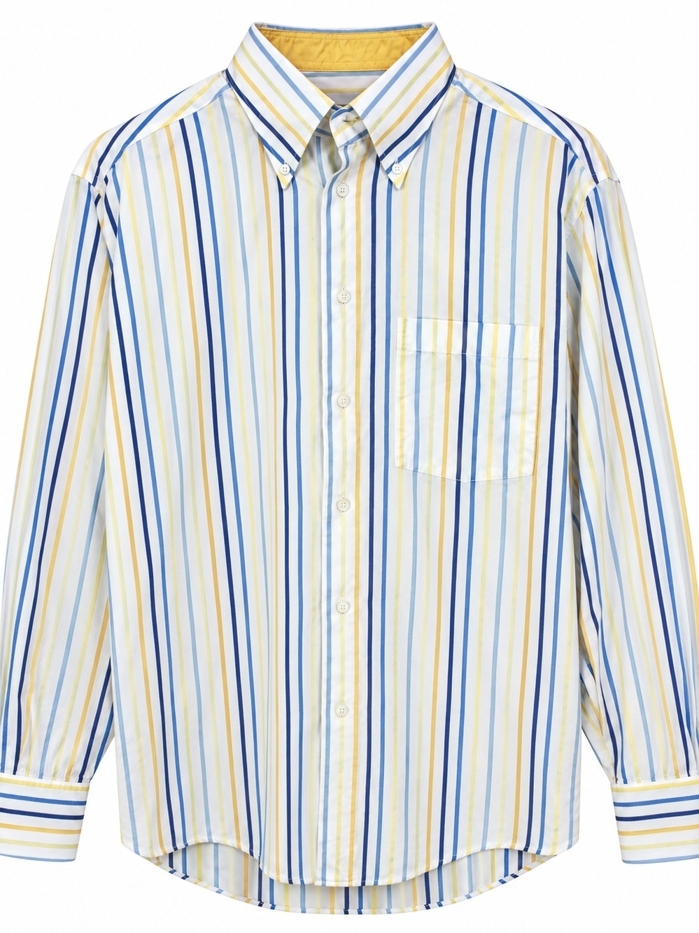 Maus & Hoffman 100% Cotton Men's Orange, Yellow & Blue Striped Button-Down Shirt